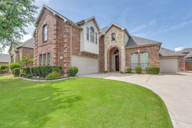 225 Tipperary Dr, Keller, TX 76248 - view of front of property featuring concrete driveway, brick siding, a front lawn, a shingled roof, and a garage