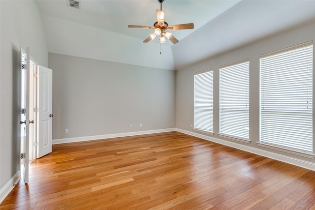 225 Tipperary Dr, Keller, TX 76248 - empty room with ceiling fan, vaulted ceiling, light wood-style floors, and baseboards