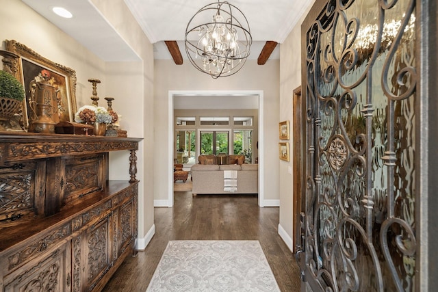 3803 Lake Cove Ct, Corinth, TX 76210 - entryway with a chandelier, dark wood finished floors, and baseboards