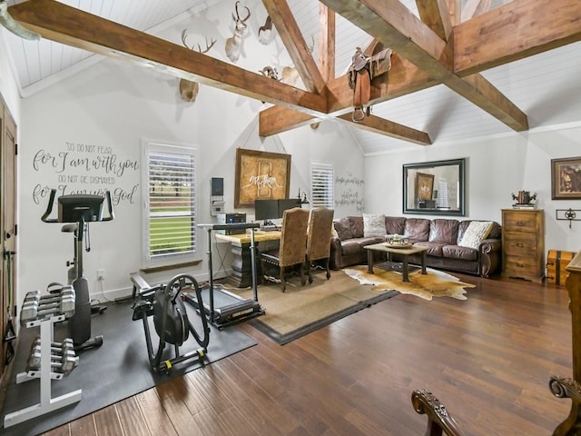 1951 Ravenwood Dr, Keller, TX 76262 - workout area featuring vaulted ceiling, plenty of natural light, wood finished floors, and wood ceiling