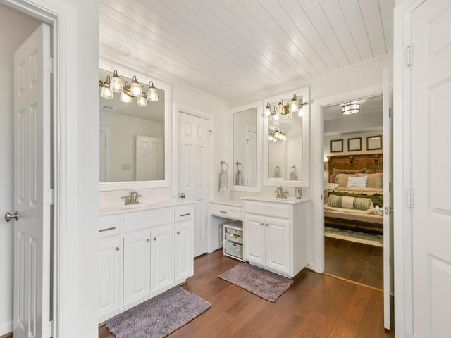 1951 Ravenwood Dr, Keller, TX 76262 - bathroom with vanity, wood finished floors, ensuite bath, and wooden ceiling