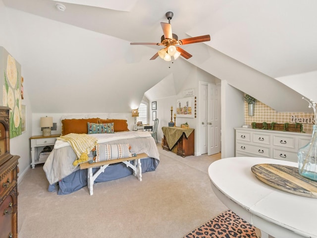 1951 Ravenwood Dr, Keller, TX 76262 - bedroom featuring vaulted ceiling, light colored carpet, and ceiling fan