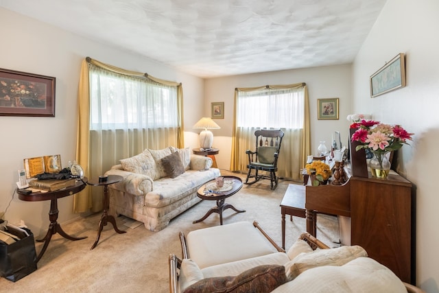 1728 Foster Dr, Arlington, TX 76012 - carpeted living room featuring a textured ceiling