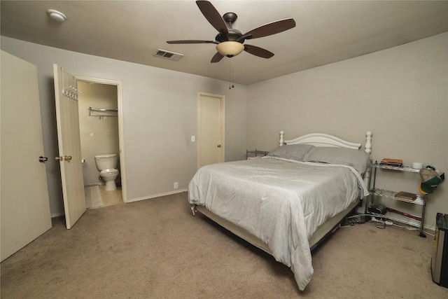 4009 Shiraz Dr, Denton, TX 76226 - bedroom with light carpet, connected bathroom, baseboards, and ceiling fan