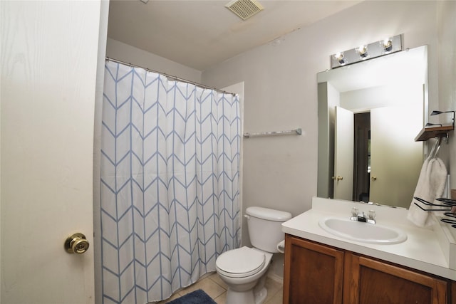 4009 Shiraz Dr, Denton, TX 76226 - bathroom featuring toilet, vanity, tile patterned flooring, and a shower with curtain