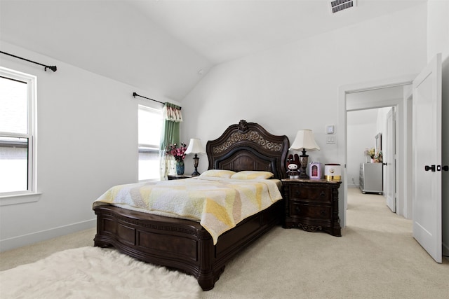 16098 Garganey Ct, Frisco, TX 75035 - bedroom featuring light carpet, vaulted ceiling, and baseboards