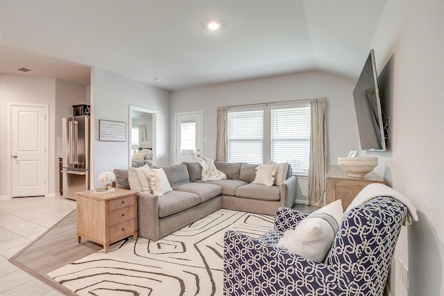16556 White Fish Ln, Justin, TX 76247 - living room with vaulted ceiling and light tile patterned floors