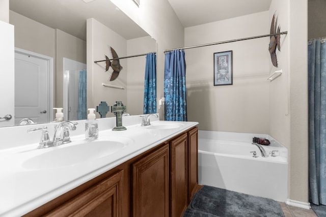 805 Canyon Pl, Desoto, TX 75115 - full bath with a garden tub, tile patterned flooring, and double vanity