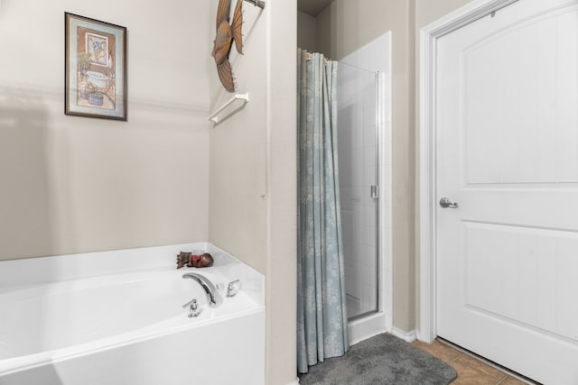 805 Canyon Pl, Desoto, TX 75115 - full bathroom with a bath, a shower stall, and tile patterned flooring