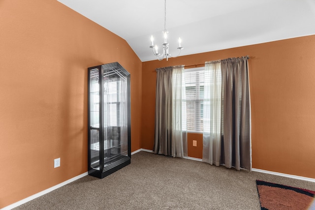 805 Canyon Pl, Desoto, TX 75115 - carpeted spare room with a chandelier, vaulted ceiling, and baseboards
