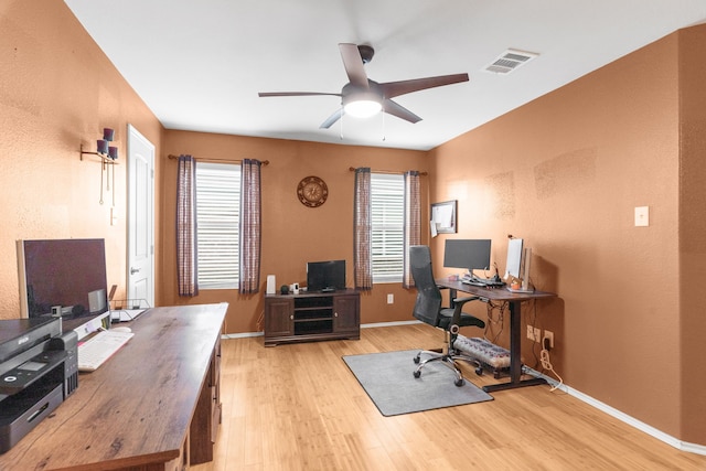 805 Canyon Pl, Desoto, TX 75115 - office area with ceiling fan, light wood-style flooring, plenty of natural light, and baseboards