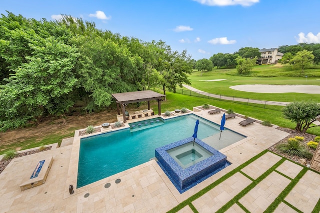 2100 Veranda Ave, Trophy Club, TX 76262 - swimming pool featuring an in-ground hot tub, a gazebo, a patio, and golf course view