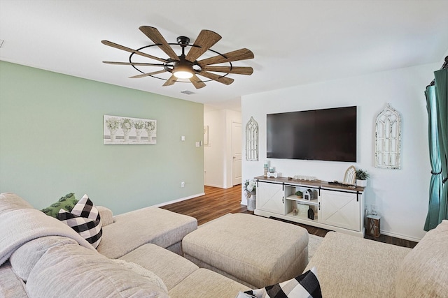 5448 Finbrooke Dr, Princeton, TX 75407 - living area with ceiling fan, wood finished floors, and baseboards