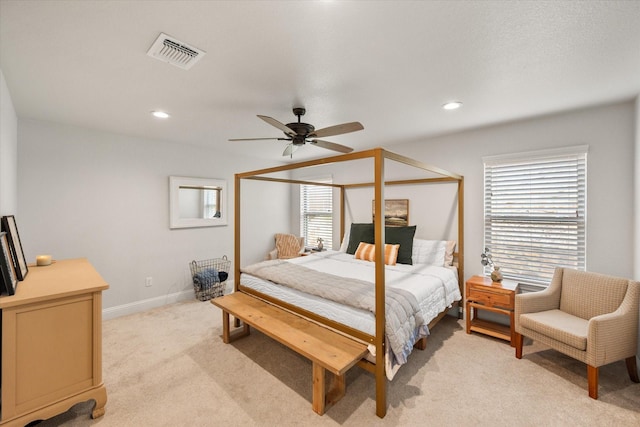 1321 Thistle Hill Trl, Weatherford, TX 76087 - bedroom with light colored carpet, recessed lighting, baseboards, and ceiling fan