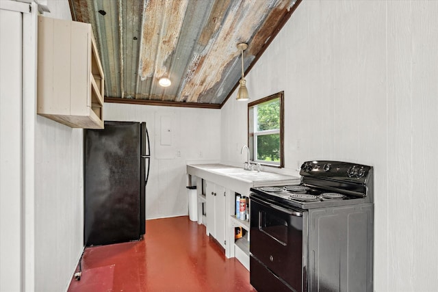 1083 Vz County Road 1319, Grand Saline, TX 75140 - kitchen featuring black appliances, a sink, concrete flooring, open shelves, and light countertops