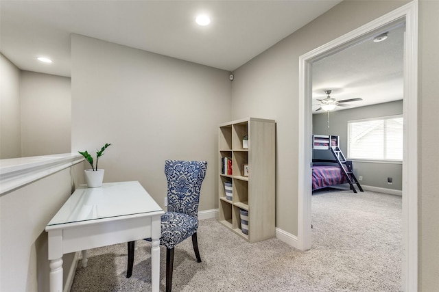 1117 Brandy Sta, Richardson, TX 75080 - office space featuring carpet, ceiling fan, baseboards, and recessed lighting