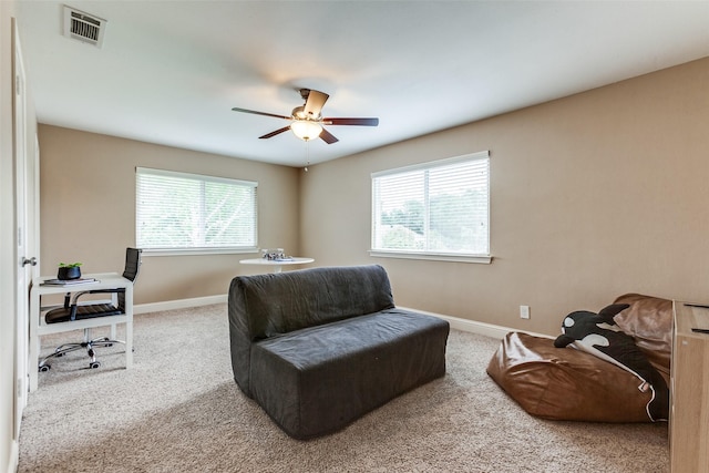 1117 Brandy Sta, Richardson, TX 75080 - carpeted home office featuring healthy amount of natural light, baseboards, and ceiling fan