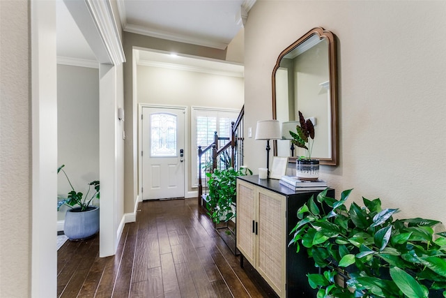 1117 Brandy Sta, Richardson, TX 75080 - entrance foyer with ornamental molding, dark wood-style flooring, and baseboards