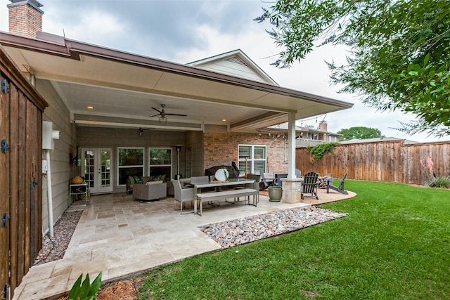1117 Brandy Sta, Richardson, TX 75080 - view of patio / terrace featuring french doors, an outdoor living space, and ceiling fan