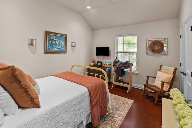 415 Stone Mountain Ct, Cresson, TX 76035 - bedroom with lofted ceiling, baseboards, and concrete flooring