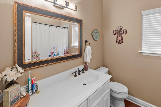 415 Stone Mountain Ct, Cresson, TX 76035 - bathroom with vanity, toilet, and a shower with shower curtain