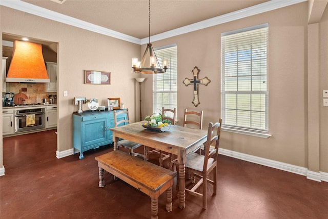 415 Stone Mountain Ct, Cresson, TX 76035 - dining room with crown molding, a chandelier, and baseboards