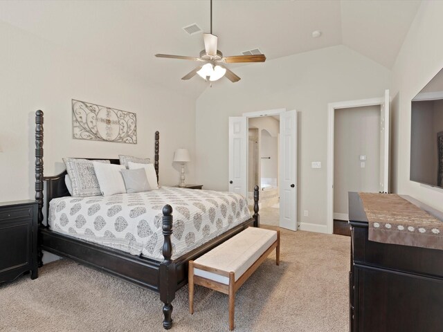 897 Clear Water Dr, Allen, TX 75013 - bedroom featuring vaulted ceiling, light carpet, ceiling fan, and baseboards