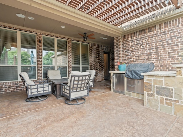 897 Clear Water Dr, Allen, TX 75013 - view of patio with ceiling fan, grilling area, and a pergola