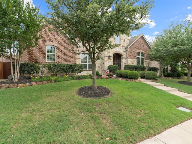897 Clear Water Dr, Allen, TX 75013 - view of front facade with a front yard, brick siding, and stone siding