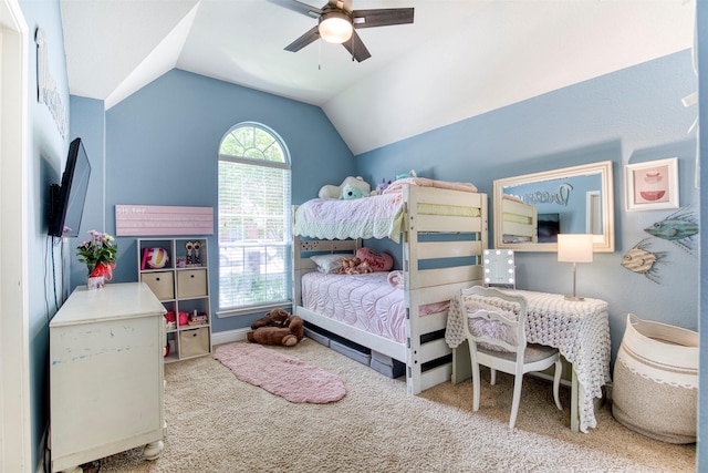 10108 Hunter Run, Frisco, TX 75035 - carpeted bedroom with lofted ceiling and a ceiling fan