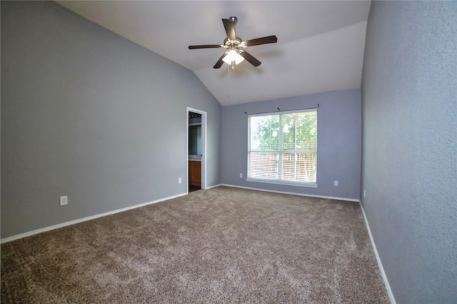 2949 Stockton St, Denton, TX 76209 - empty room with ceiling fan, carpet floors, baseboards, and vaulted ceiling