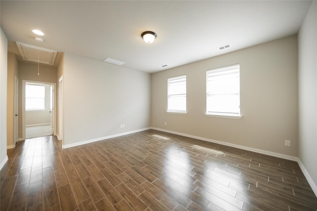 624 Ansley Way, Allen, TX 75013 - unfurnished room with attic access, dark wood-style floors, and baseboards