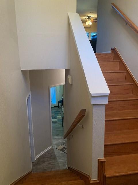 151 Summer Place Cir, Pottsboro, TX 75076 - stairs with ceiling fan and wood finished floors