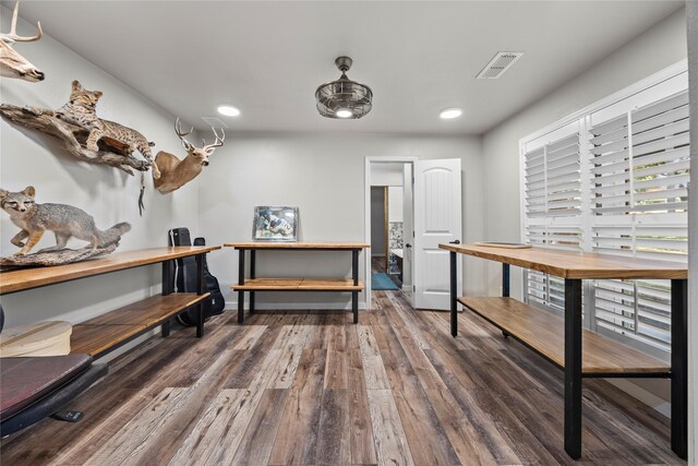 3280 Shady Grove Rd, Midlothian, TX 76065 - office area featuring wood finished floors, recessed lighting, and baseboards
