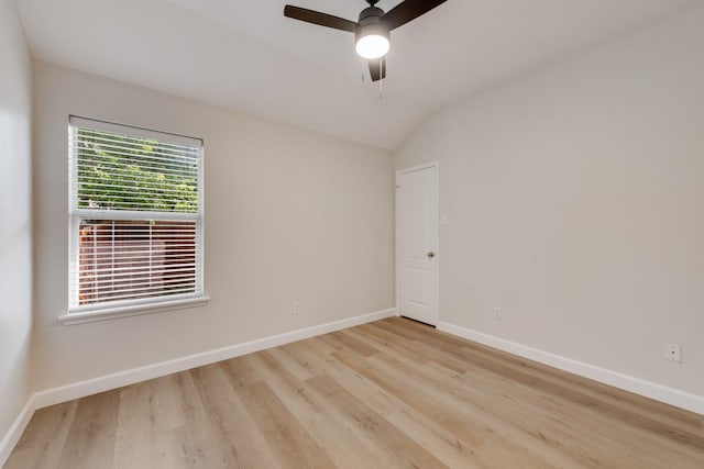 479 Sausalito Dr, Rockwall, TX 75087 - unfurnished room featuring light wood finished floors, ceiling fan, baseboards, and lofted ceiling