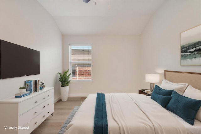 479 Sausalito Dr, Rockwall, TX 75087 - bedroom featuring vaulted ceiling, light wood-style flooring, baseboards, and ceiling fan