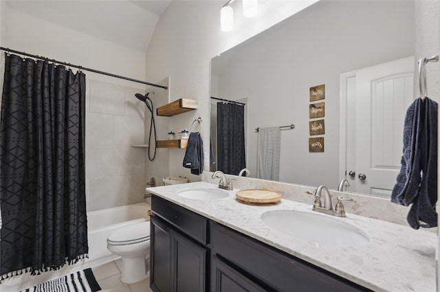 520 Shoreline Ridge Dr, Little Elm, TX 75068 - full bathroom featuring toilet, tile patterned flooring, shower / tub combo, and double vanity