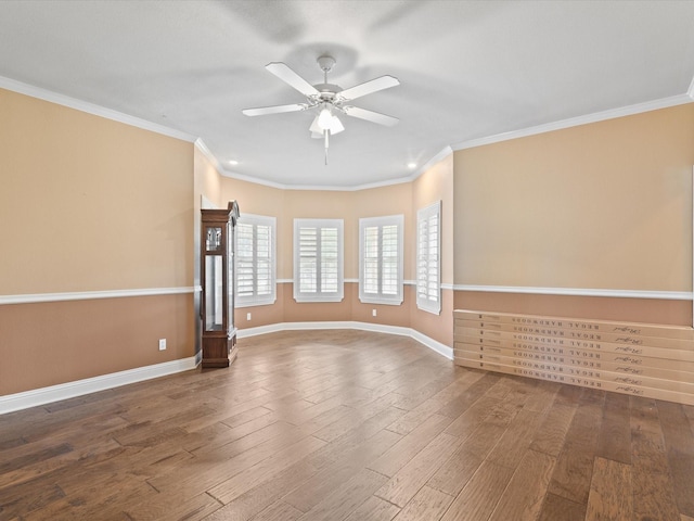 333 Forest Trl, Weatherford, TX 76085 - empty room with wood finished floors, ceiling fan, baseboards, and ornamental molding
