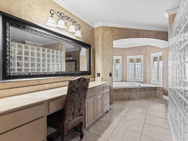 333 Forest Trl, Weatherford, TX 76085 - full bath featuring a bath, ornamental molding, vanity, and tile patterned floors