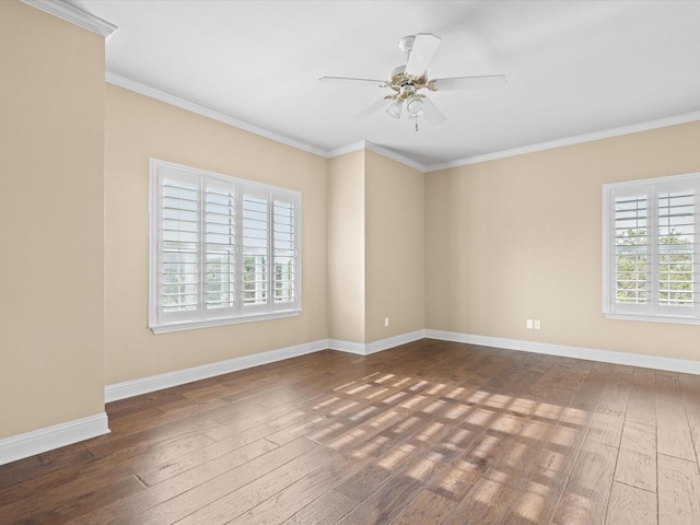 333 Forest Trl, Weatherford, TX 76085 - empty room with wood-type flooring, ceiling fan, crown molding, and baseboards