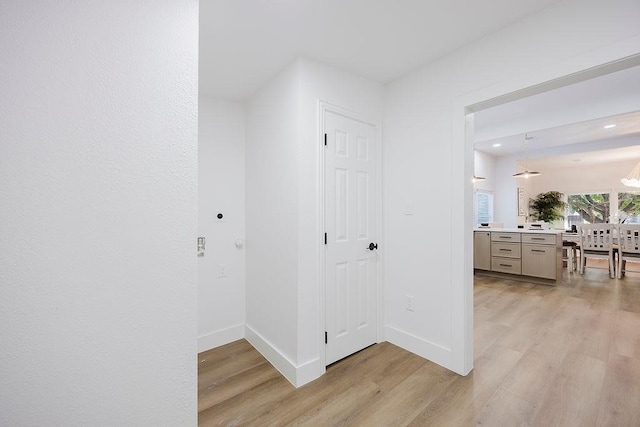 1410 Lee Ave, Fort Worth, TX 76164 - hallway featuring light wood-type flooring, baseboards, and recessed lighting