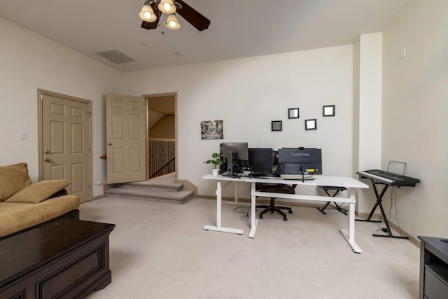 2324 Stone Creek Dr, Mckinney, TX 75072 - office area featuring a ceiling fan and light carpet