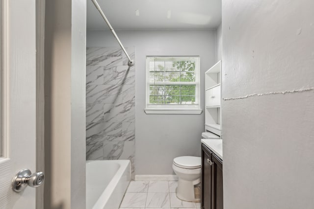 5225 Ira St N, Haltom City, TX 76117 - full bath with marble finish flooring, vanity, toilet, and shower / washtub combination