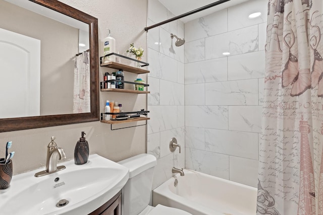 3607 Cortez Dr, Dallas, TX 75220 - full bathroom with shower / tub combo, toilet, and vanity