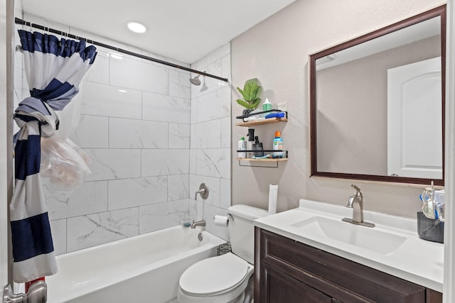 3607 Cortez Dr, Dallas, TX 75220 - full bath featuring shower / bathtub combination with curtain, vanity, and toilet