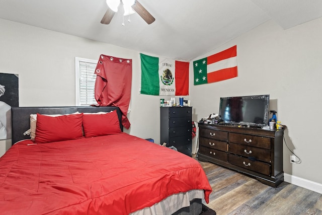 3607 Cortez Dr, Dallas, TX 75220 - bedroom featuring wood finished floors, vaulted ceiling, and ceiling fan