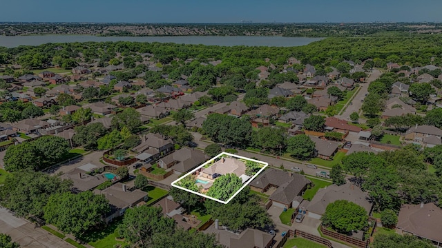2810 Live Oak Dr, Rowlett, TX 75088 - aerial perspective of suburban area featuring a nearby body of water and property boundaries highlighted