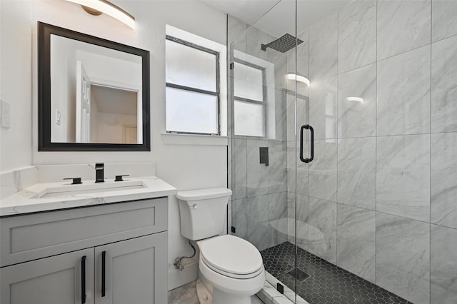 1425 Cassandra Cir, Desoto, TX 75115 - full bath featuring a shower stall, toilet, vanity, and marble look tiles