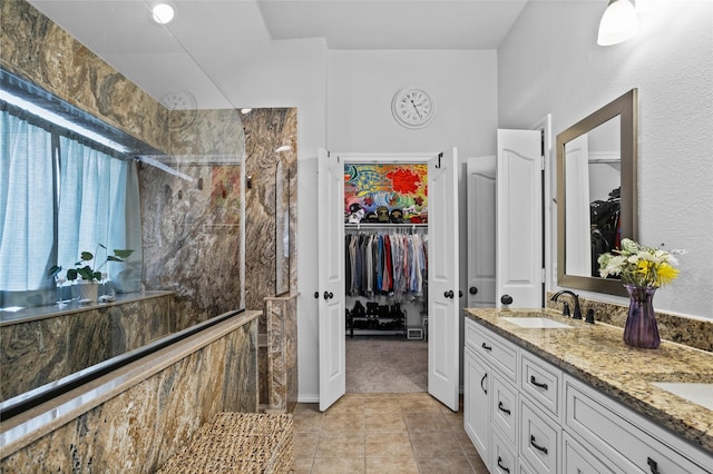 4824 Carolina Trace Trl, Fort Worth, TX 76244 - full bath featuring a walk in shower, double vanity, a walk in closet, and tile patterned floors