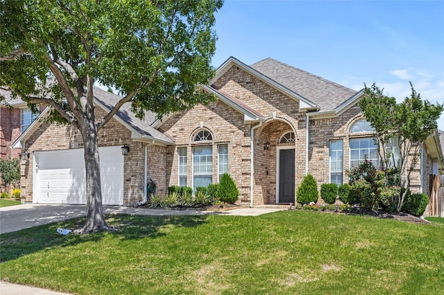 4824 Carolina Trace Trl, Fort Worth, TX 76244 - view of front of home with driveway, a garage, a front yard, brick siding, and a shingled roof